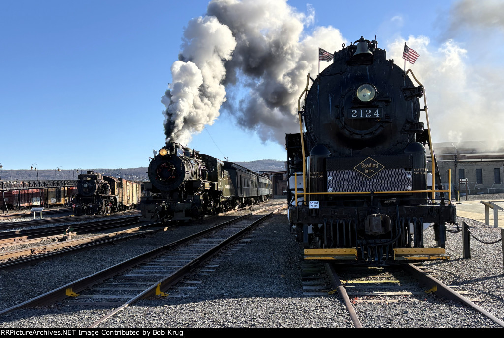 BLW 26 pulling the North Pole Limited through Steamtown's yard